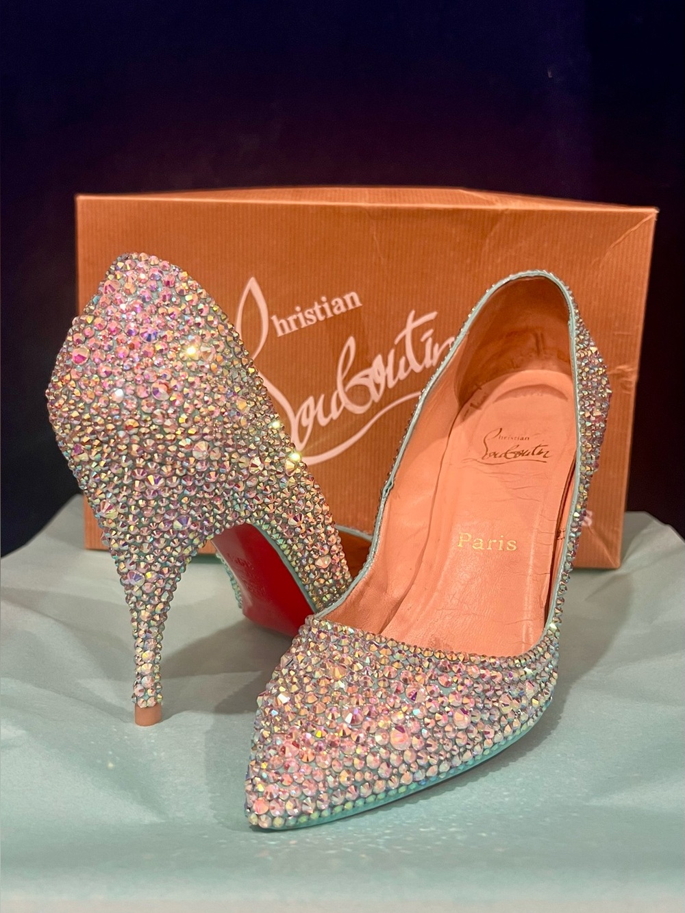 Christian Louboutin Tiffany Blue Swarovski Crystal Strass Heels 39.5 💎